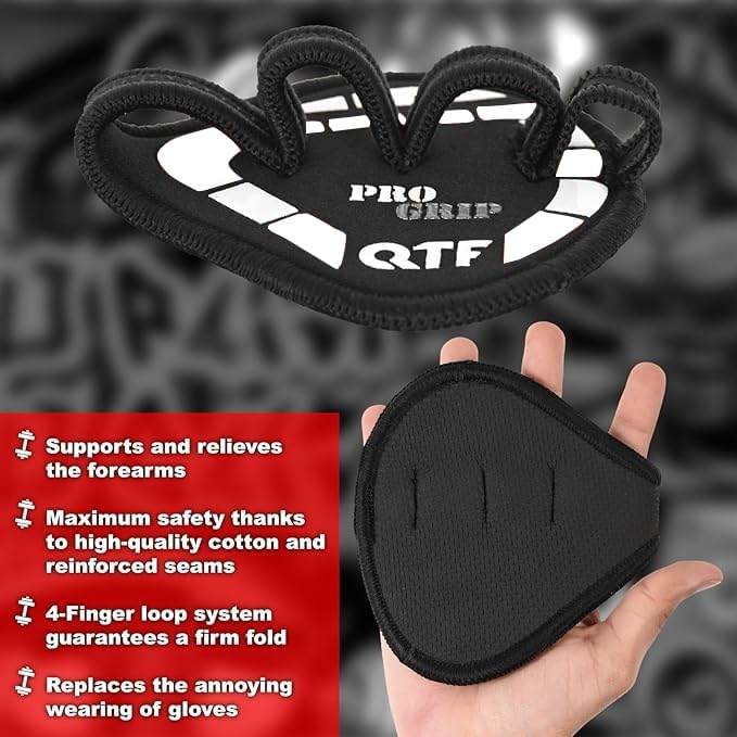 QTF Gym Grips Pads - Neoprene Gloves Gym Palm Protector Weight Lifting Grips Replacement of Workout Gloves Men and Women - Lifting Grip Pads for Weightlifting, Calisthenics & Pull Ups.