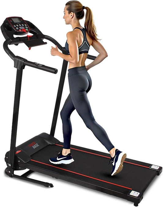 SereneLife Electric Folding Treadmill Exercise Machine - Smart Compact Digital Fitness Treadmill Workout Trainer w/Bluetooth App Sync, Manual Incline Adjustment, for Walking, Running, Gym