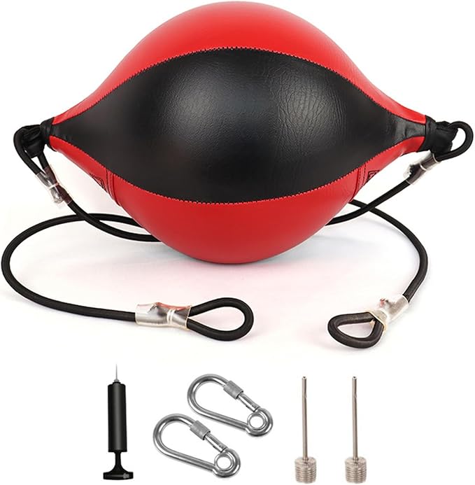 Double End Bag, Boxing Speed Bag with Adjustable Elastic Cords, PU Leather Punching Bag for Adults Kids Fitness Training