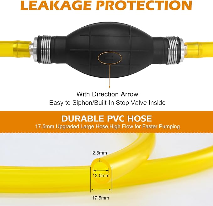 Gasoline Transfer Pump - Fuel Transfer Pump, Gas Pump Portable Hand Fuel Siphon Pump, Oil, Diesel, Water, Liquid, Fluid, High Flow 10 Ft Siphon Hose for Gasoline
