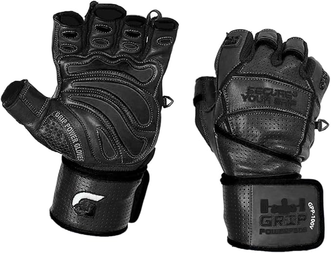 Elite Leather Gym Gloves with Built in 2" Wide Wrist Wraps Grip & Design for Weightlifting Power Lifting Bodybuilding & Strength Training Workout Exercises, Size : Large, Size : Large