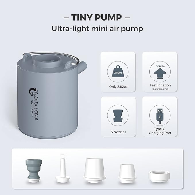FLEXTAILGEAR Tiny Portable Air Pump Ultra-Mini, with 1300mAh Battery USB Rechargeable to Inflate Deflate for Pool Floats Air Bed / Mattress Swimming Ring Vacuum Storage Bags