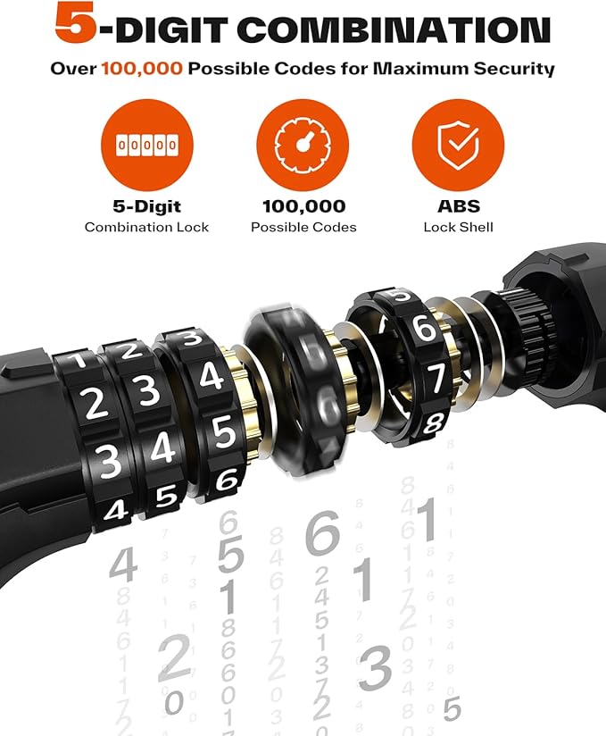 Sportneer Bike Lock: Heavy Duty 5-Digit Resettable Combination Bike Chain Lock, High Security Anti-Theft 3.2FT Hardened Steel Square Links Bicycle Lock for Road, Mountain, Electric & Folding Bikes