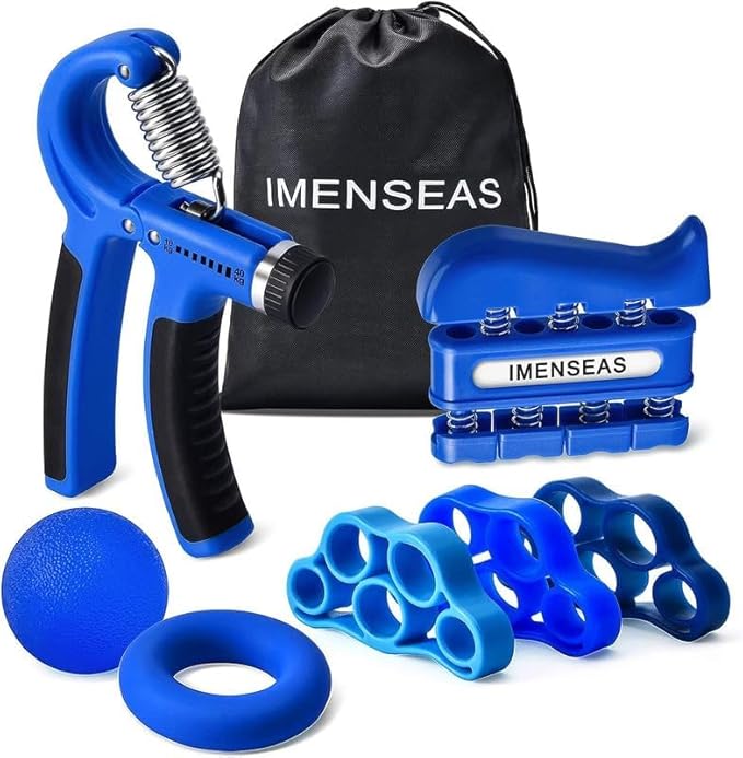 Grip Strength Trainer 7 Pack Adjustable, Finger Stretcher Resistance Extensor Bands, Finger Exerciser, Hand Gripper Strength Ring & Stress Ball