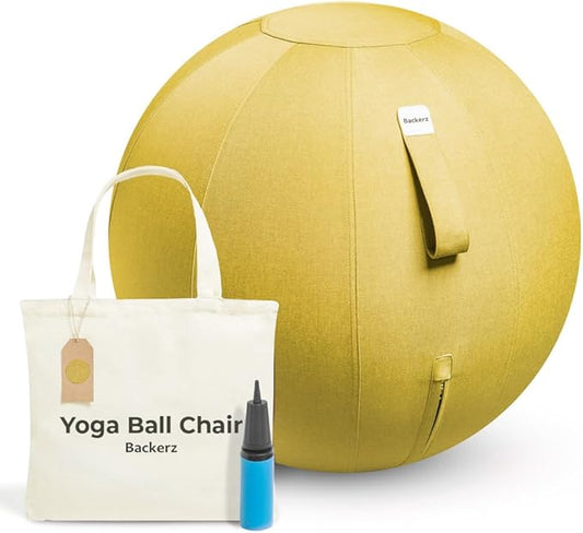 Balance Ball Chair for Office & Home - Ergonomic Exercise Ball for Posture & Back Pain Relief, Yoga Ball Chair - Sitting Ball with Washable Linen Cover