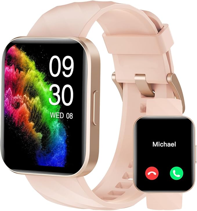 RUIMEN Smart Watches for Women Men (Answer/Make Calls) Compatible with iPhone/Android Phones, 1.85" HD Screen Fitness Tracker Heart Rate Monitor 100+ Sports Tracker Watch Waterproof (Pink)