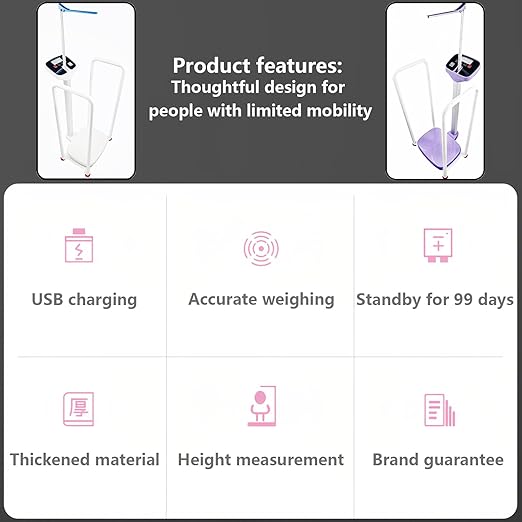 Armrest Electronic Medical Height and Weight Scale,20" L x 12" W x34 H, Up to 420lb Weight Capacity, 75” Height Measurement, LCD Display, USB Charging, Temperature Display (Pearl White)