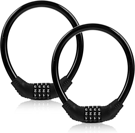Bike Lock Cable, Bike Accessories, Bike Locks Heavy Duty Anti Theft, Combination Cable Lock for Outdoor Equipment, Black (2Ps, 1Ft, Reset Combo)