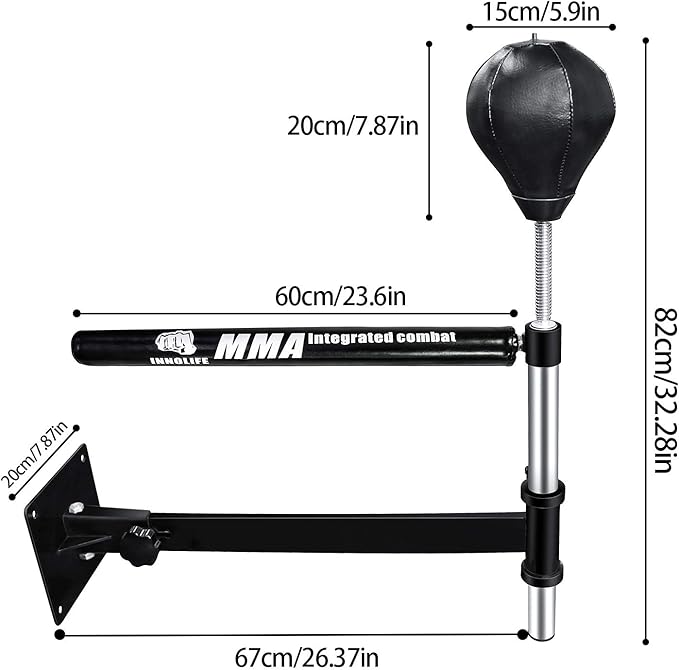 INNOLIFE Wall Mount MMA Boxing Speed Trainer Punching Spinning Bar with Punching Ball