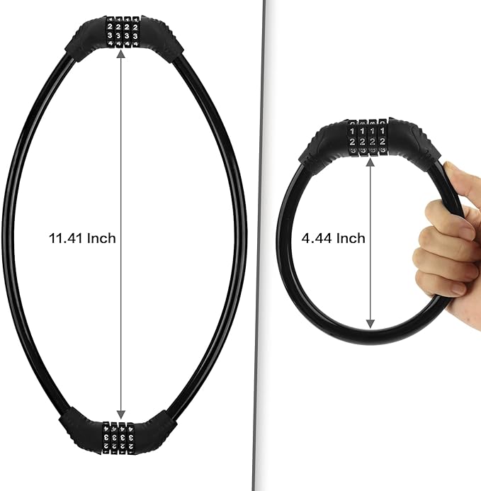 Bike Lock Cable, Bike Accessories, Bike Locks Heavy Duty Anti Theft, Combination Cable Lock for Outdoor Equipment, Black (2Ps, 1Ft, Reset Combo)