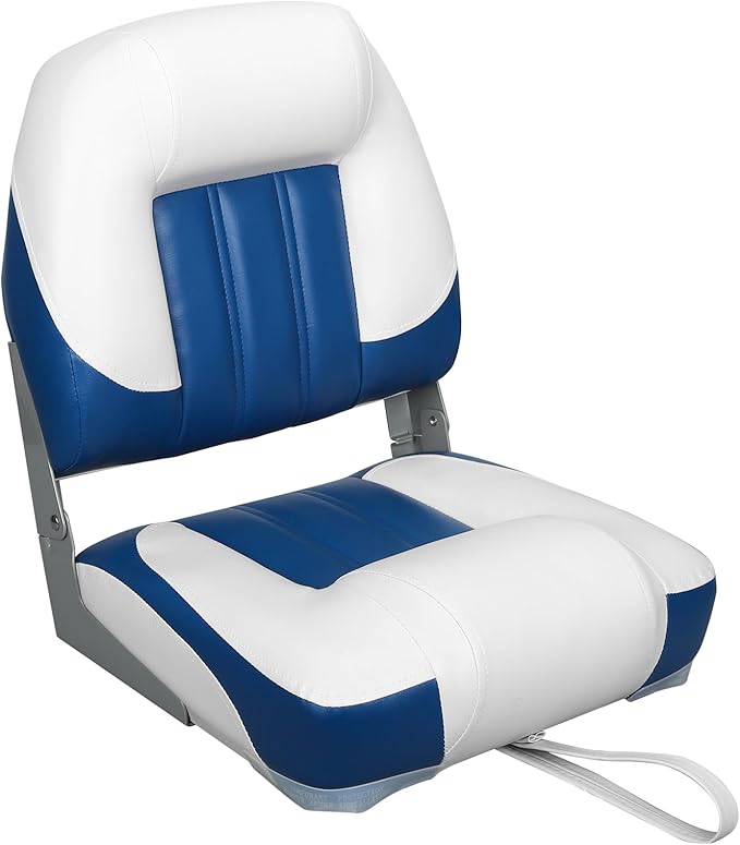 Elite Folding Boat Seat Low Back Boat Seating Fold-Down Fishing Boat Seat, 2 Pack, White/Blue