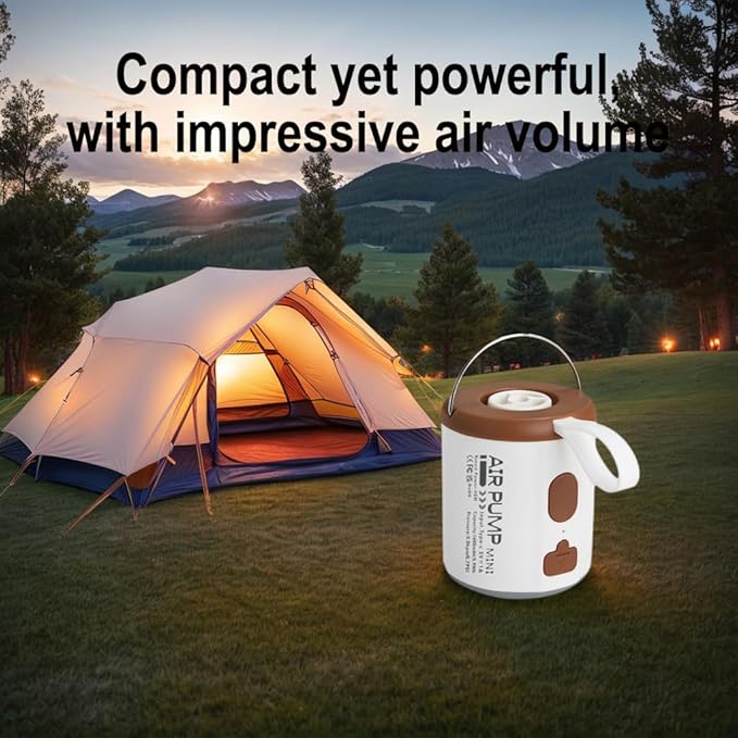 Mini Portable Air Pump for Inflatables - Dual Suction & Inflation, USB Rechargeable, with Camping Light & Multiple Nozzles, Magnetic Base - Ideal for Sleep Pads, Air Mattresses, Pool Floats