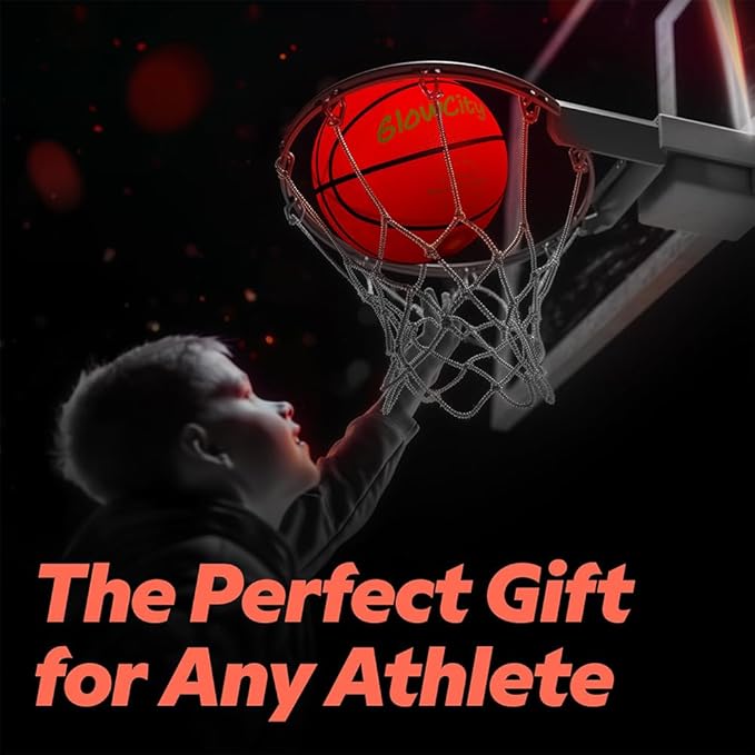 GlowCity Glow in The Dark Basketball - Sizes 5, 6, 7 Light Up Ball for Kids, Teens & Adults - Red Glow for Outdoor Games - Sports Birthday Gifts Ideas for Boys Ages 6 7 8 9 10 11 12 13 14