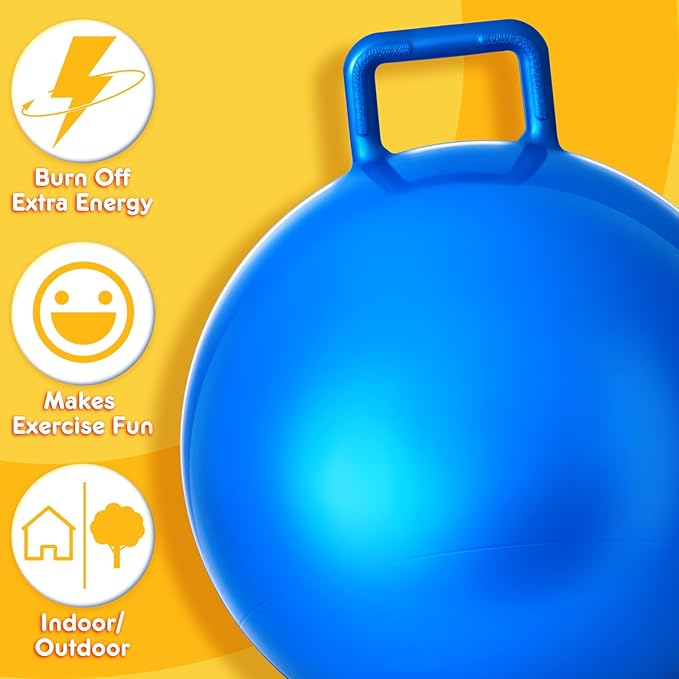 Lewtemi 4 Pcs 22 Inch Hopper Ball Carnival Outdoor Games Jumping Hopping Inflatable Bouncing Ball with Handle and Air Pump for Kids Adult Sport Exercise