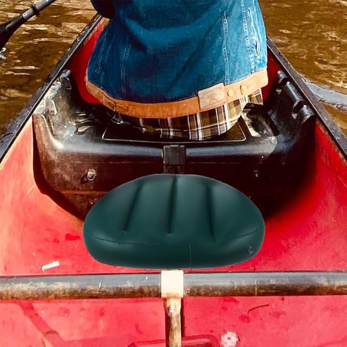 Housoutil Inflatable Boat Seat Cushion, 2PCS PVC Kayak Boat Seat Cushion for Canoeing, Camping, Foldable Design, Dark Green, 16.92 X 12.59 X 3.93 Inch