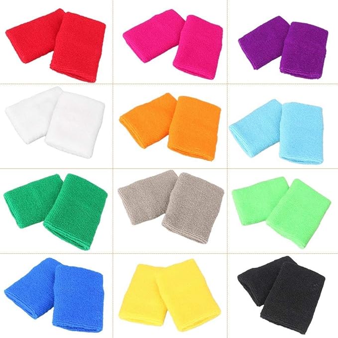 10 Pairs Sports Wristbands, Wrist Sweatbands for Men & Women, Stretchy & Sweat Absorbing Cotton Terry,Perfect for Basketball, Football, Tennis, Soccer, Running & Working Out