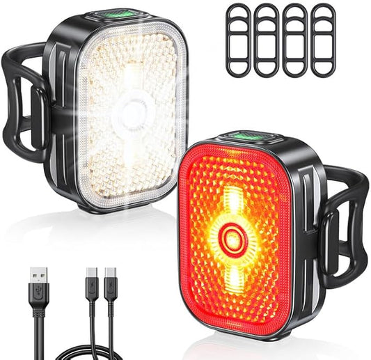 Bike Lights Set with Wide-Angle Reflectors, 8+6 Modes & Ultra-Light Bicycle Lights, IP65 Waterproof & Dual USB-C 1-2 Hrs Fast Charging Bike Light Accessories for Road Mountain Cycling