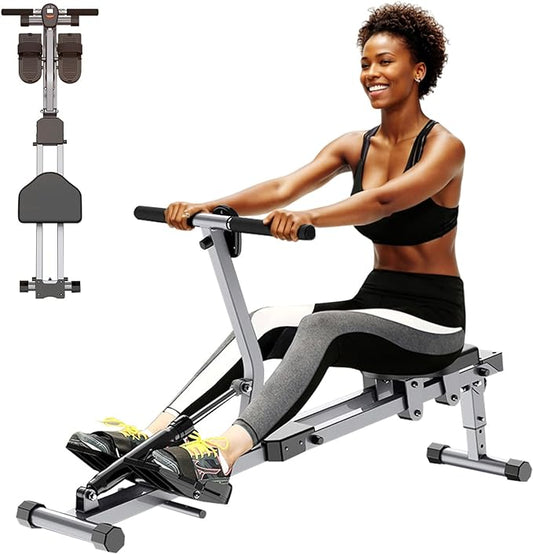 Rowing Machine, Compact Adjustable Rowing Machine 12 Levels of Complete Body Workout Resistance for Home, Low-Impact