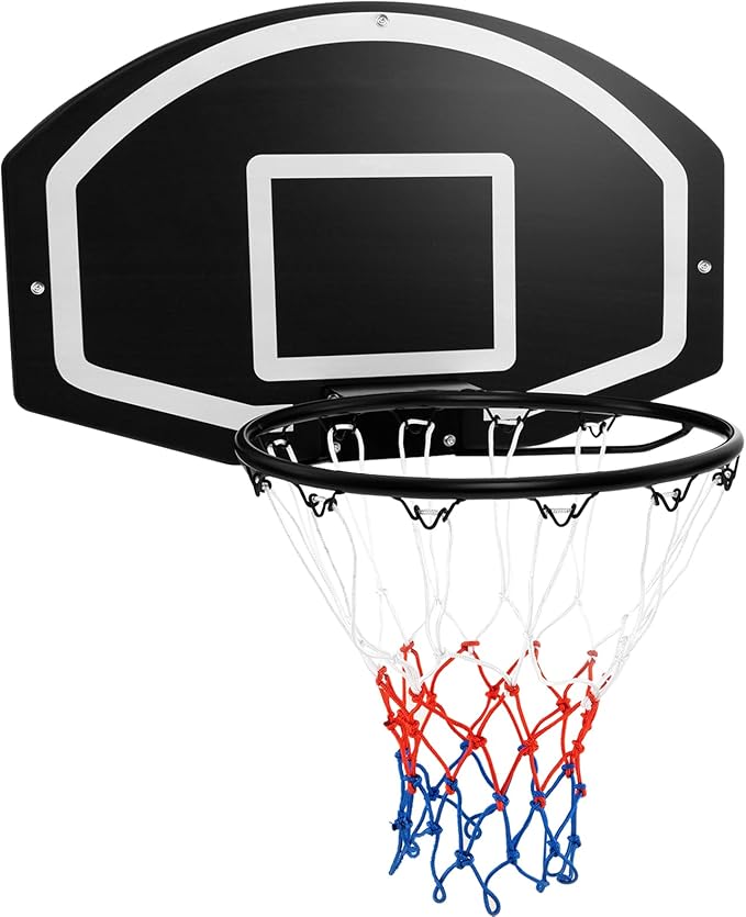 Goplus Wall Mount Basketball Hoop, 28.5’’ x 18’’ Large Backboard with 17’’ Rim, Shatter-Proof Backboard, All-Weather Net, Door Wall Mounted Indoor Outdoor Basketball Playset for Backyard Family Games