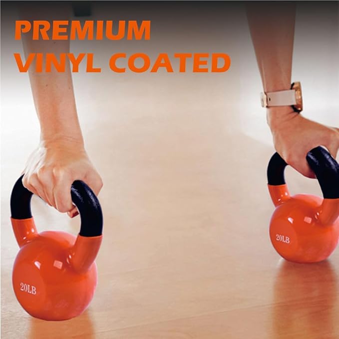 Vinyl Coated Kettlebell - Choose 20, 25, 30, 35, 40, 45 Lbs - Durable, Non-Slip Grip for Home Gym, CrossFit, Strength Training
