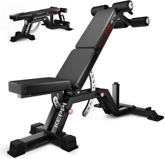 KeppiFitness Weight Bench, Workout Bench for Home Gym with 1600LBS Capacity, Gym Bench for Bench Press Strength Training, Adjustable Incline Flat Decline Sit Up Bench Exercise at Home - Bench4000 Ultra