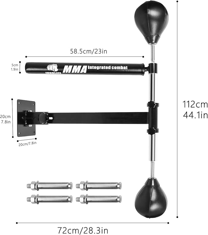 INNOLIFE Boxing Spinning Bar with 2pcs Speed Ball, Multifunction Wall Mounted MMA Speed Trainer,Folding Function Pole