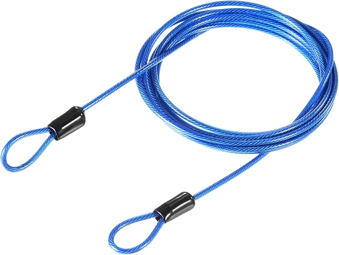 MECCANIXITY Security Steel Cable Lock, Safety Cable Flexible Wire Rope Luggage Lock 6.5feet 2.5mm Vinyl Coated Braided Steel with Double Loop for Bike Bicycle U-Lock Padlock Blue