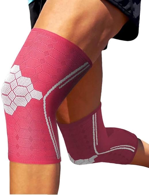 Sparthos Knee Compression Sleeves by (Pair) – Support for Sports, Running, Joint, Knee Pain Relief – Knee Brace for Men and Women – Knee Protector Stabilizer Rehab Blood Circulation Surgery (Pink-M)