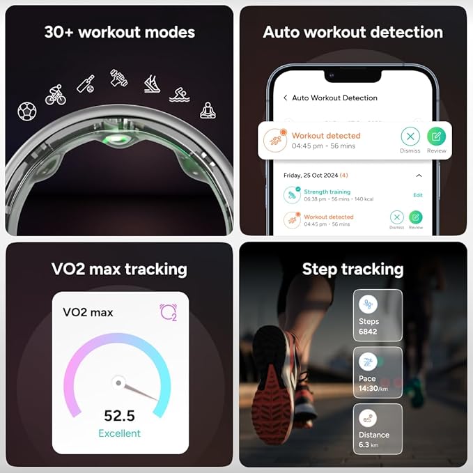 Gabit Smart Ring | 7+ Day Battery, Calorie Counter | Sleep, Fitness, Nutrition, Stress | Track Steps, VO2 Max, Recovery | Buy Sizing Kit First | Smart Ring for Men & Women | Titanium, Matte Black 10