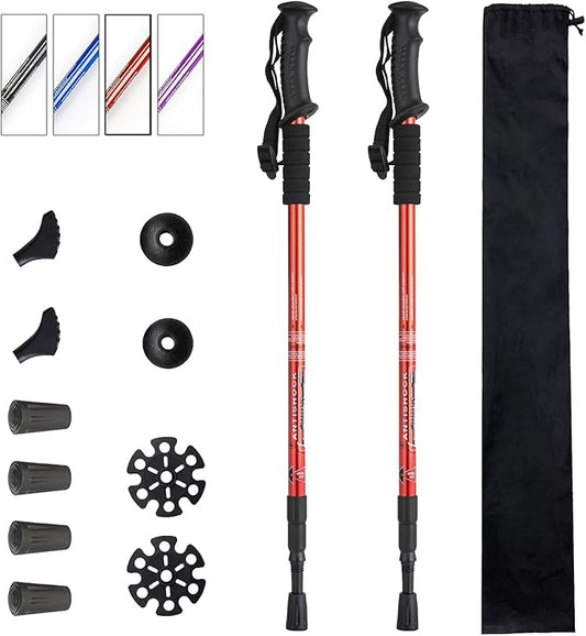 Aihoye Trekking Poles Shock Absorbing Adjustable Hiking or Walking Sticks for Hiking Collapsible Strong, 2-pc Pack Lightweight Walking Pole, All Terrain Accessories and Carry Bag