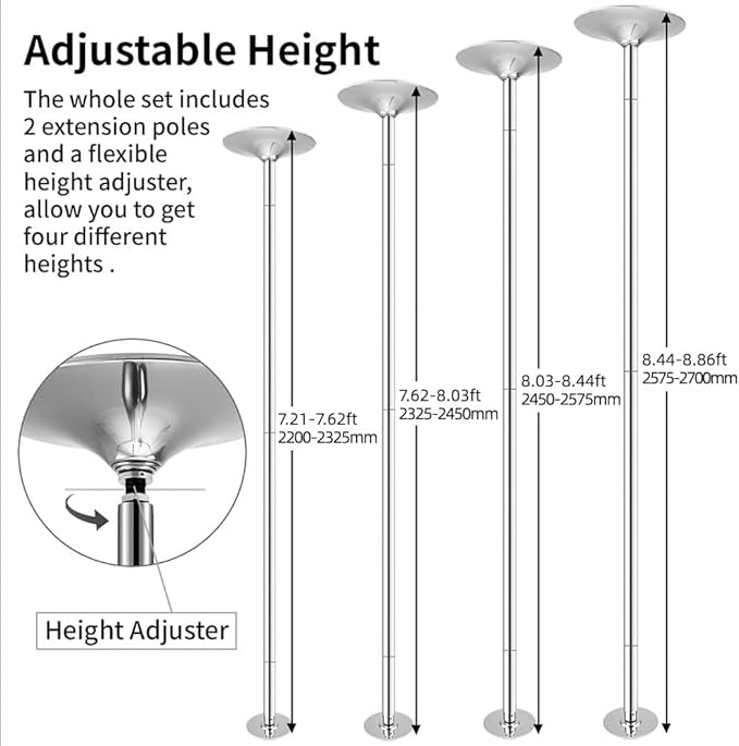 Dance Pole Set -Premium Height Adjustable 7.38-8.85ft Portable 45mm Diameter 360°Spinning Dancing Pole for Home,200KGS Capacity,Drill-Free Installation with Floor-to-Ceiling Stability