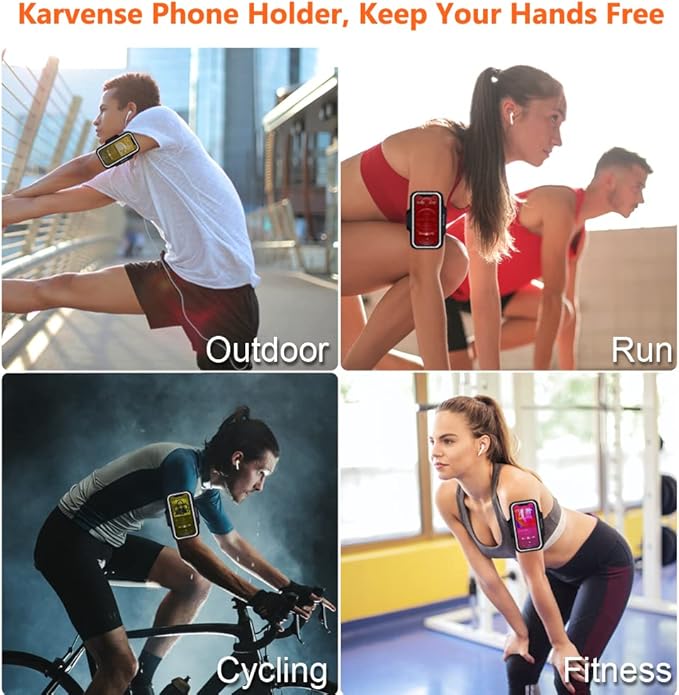 Phone Holder for Running, Karvense Phone Arm Bands for Running Exercise Workout Jogging, Cell Phones Armband for iPhone 16 Pro/16/16e/15 Pro/15/14 Pro/14/13 Pro/13/12, Samsung Galaxy S/A, to 6.3''
