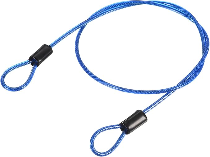 MECCANIXITY Security Steel Cable Lock, Safety Cable Flexible Wire Rope Luggage Lock 1.6feet 2.5mm Vinyl Coated Braided Steel with Double Loop for Bike Bicycle U-Lock Padlock Blue