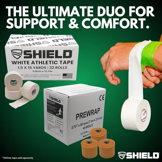 Shield Athletic Underwrap | Bulk Case of 48 Rolls of PreWrap, Hair Tie, Headband, Patellar Support, Pre-Wrap Athletic Tape, 2.75" X 30 SYards, Foam Barrier, Flexible, Breathable (Teal)