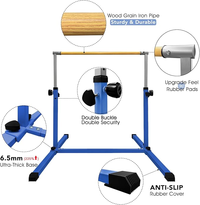 XDEMODA The Latest Model Gymnastics Bar for Kids Ages 3-15 for Home, Anti-Slip, Easy to Assemble, 35” to 55” Adjustable Height Gymnastic Horizontal Bars Equipment