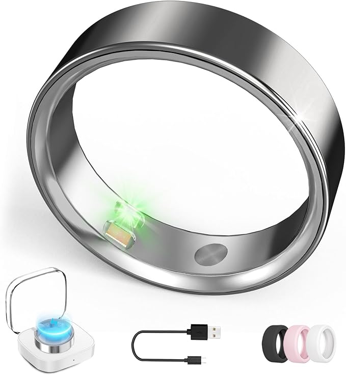 Smart Ring with Vibration Alerts, Health Tracker Ring with Body Temperature Monitor, Heart Rate, Sleep & Fitness Tracking, Waterproof Activity Ring for Men & Women, No App Fees (Gunmetal Gray, 12#)