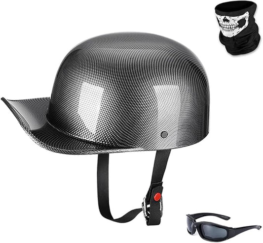 Vintage Open Face Motorcycle Helmet Retro Baseball Cap Half Helmets Men Women for Cruiser Street Scooter Moped Cap Jet with Mask Glasses - DOT Certified