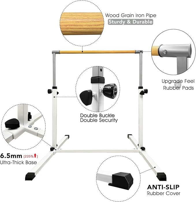 XDEMODA The Latest Model Gymnastics Bar for Kids Ages 3-15 for Home, Anti-Slip, Easy to Assemble, 35” to 55” Adjustable Height Gymnastic Horizontal Bars Equipment