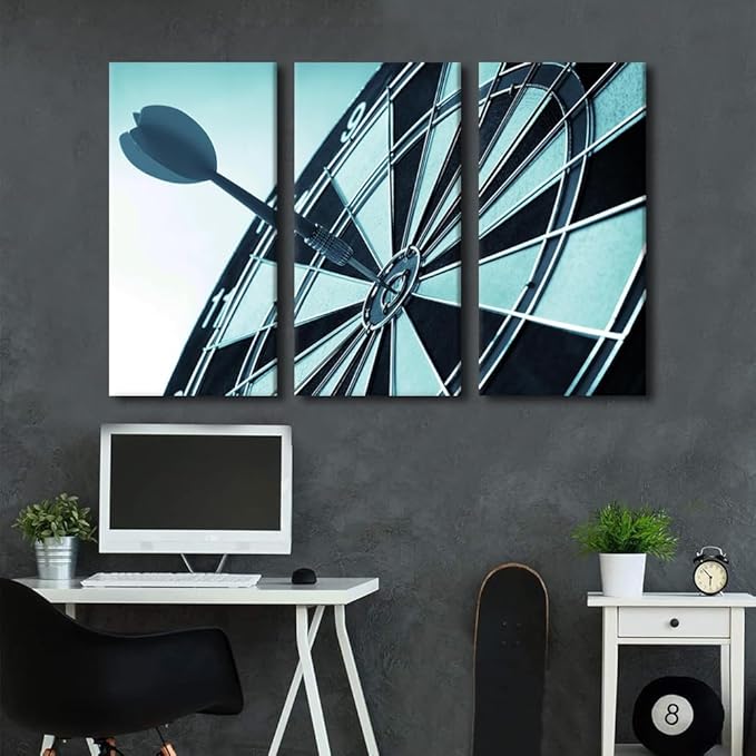 Sports Theme Paintings Canvas Wall Art 3 Panel Dart Hits the Bullseye Pictures Wall Art for Living Room Bedroom Inspirational Wall Art House Decor Artwork Posters and Prints Ready to Hang(28" Wx42 H)
