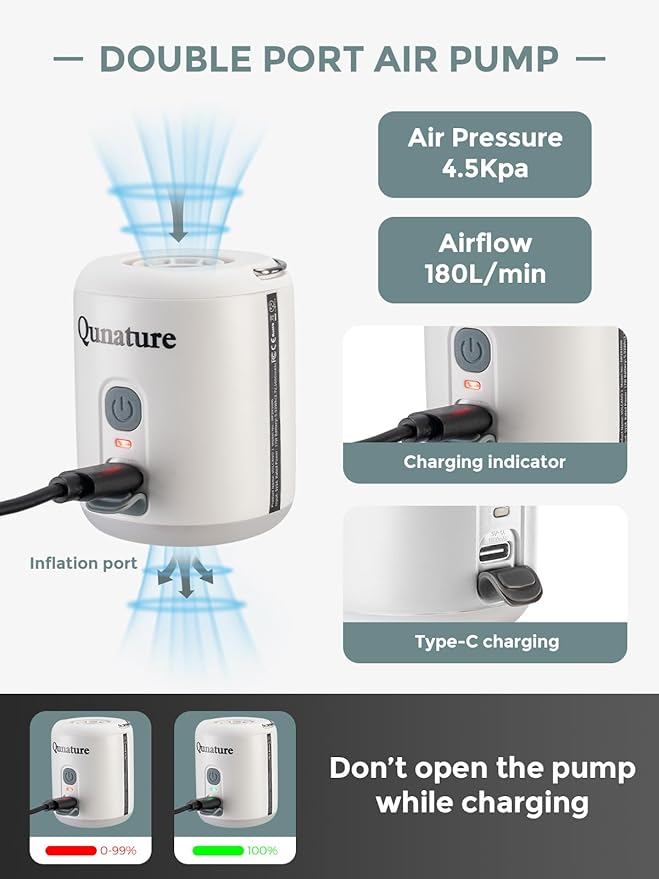 Portable Air Pump for Inflatable, Rechargeable Tiny Pump Air Mattress Pump with Camping Lantern Mini Pump for Sleeping Pads, Pool Floats, Swimming Rings