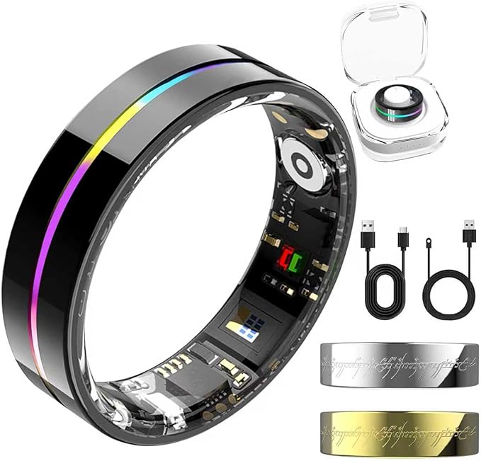 Smart Ring for Women Men,Health Fitness Tracker with Sleep/Blood Pressure/Oxygen Monitoring, Heart Rate & Activity Tracking,IP68 Waterproof, 7-Day Battery,No Subscription Fee 3-Black 7