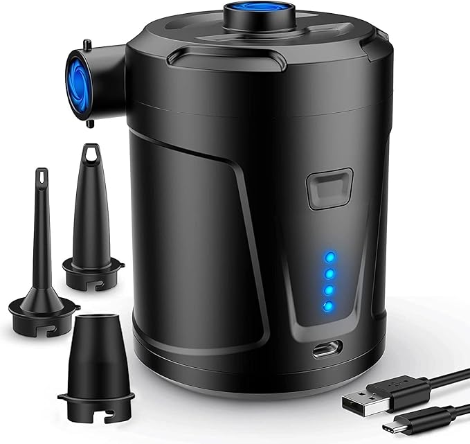 Mini Air Pump, USB Rechargeable Quick-Fill Inflator Deflator Air Mattresses,Camping 3 Nozzles,Small air Mattress Pump,air Mattress Pump Electric,Portable Rechargeable air Pump for Inflation