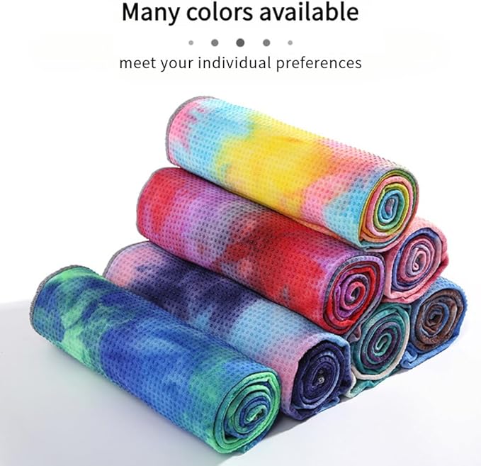 Tie-Dye Hot Yoga Towel with Non-Slip Grip Dots, Microfiber Yoga Mat Sweat Absorbent Mat Cover for Yoga, Pilates, & Workouts - 72" x 24.8", Free Carry Bag (Pink)