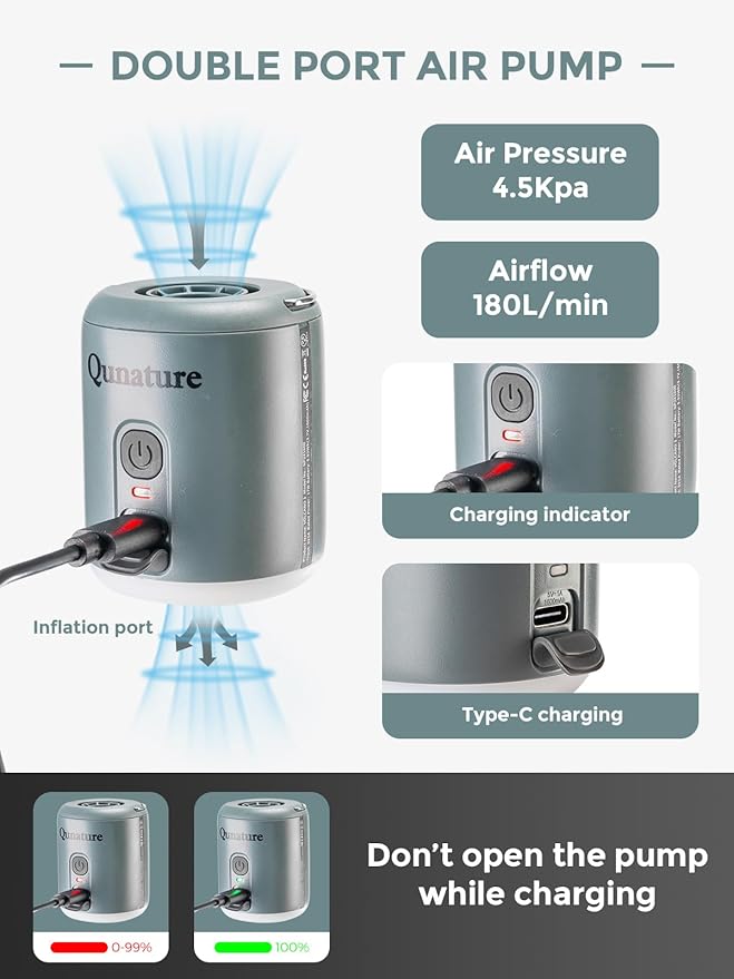 Portable Air Pump for Inflatable, Rechargeable Tiny Pump Air Mattress Pump with Camping Lantern Mini Pump for Sleeping Pads, Pool Floats, Swimming Rings