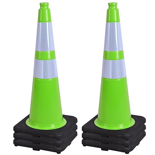 OrangeStar 28" Traffic Cones 6-Pack, Green Safety Cones with Reflective Collars, Weighted Rubber Base for Parking, Construction, Road Safety, Indoor & Outdoor Use
