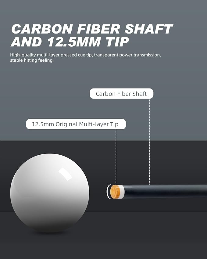 CRICAL Carbon Fiber Pool Cue COWCUE Series Low Deflection Billiards Cue Stick 58" Professional Pool Table Sticks for Adults -12.5mm Tip, Weight 19OZ (Adjustable), 3/8 * 8 Joint