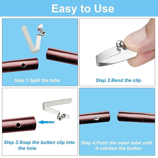 PATIKIL 10x6mm Kayak Paddle Snaps, 10 Pack Tent Pole Clips Steel V Shaped Single Pin Push Button Spring Clips Lock Tube Pole Clips for Camping Awning