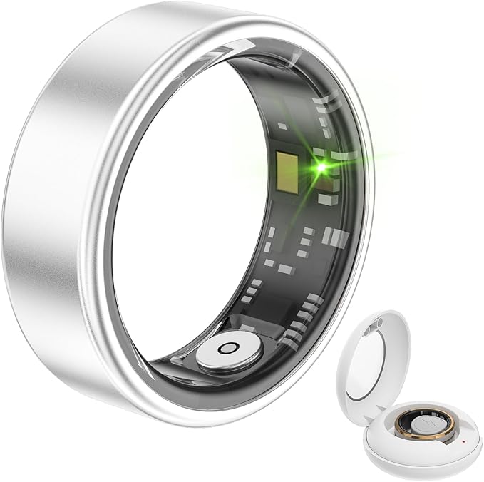 Loluka Smart Ring with Heart Rate Monitor Fitness Ring Fitness Tracker Step Tracker Sleep Monitor Health Tracking No Subscription Fee for Android iOS Silvery 7