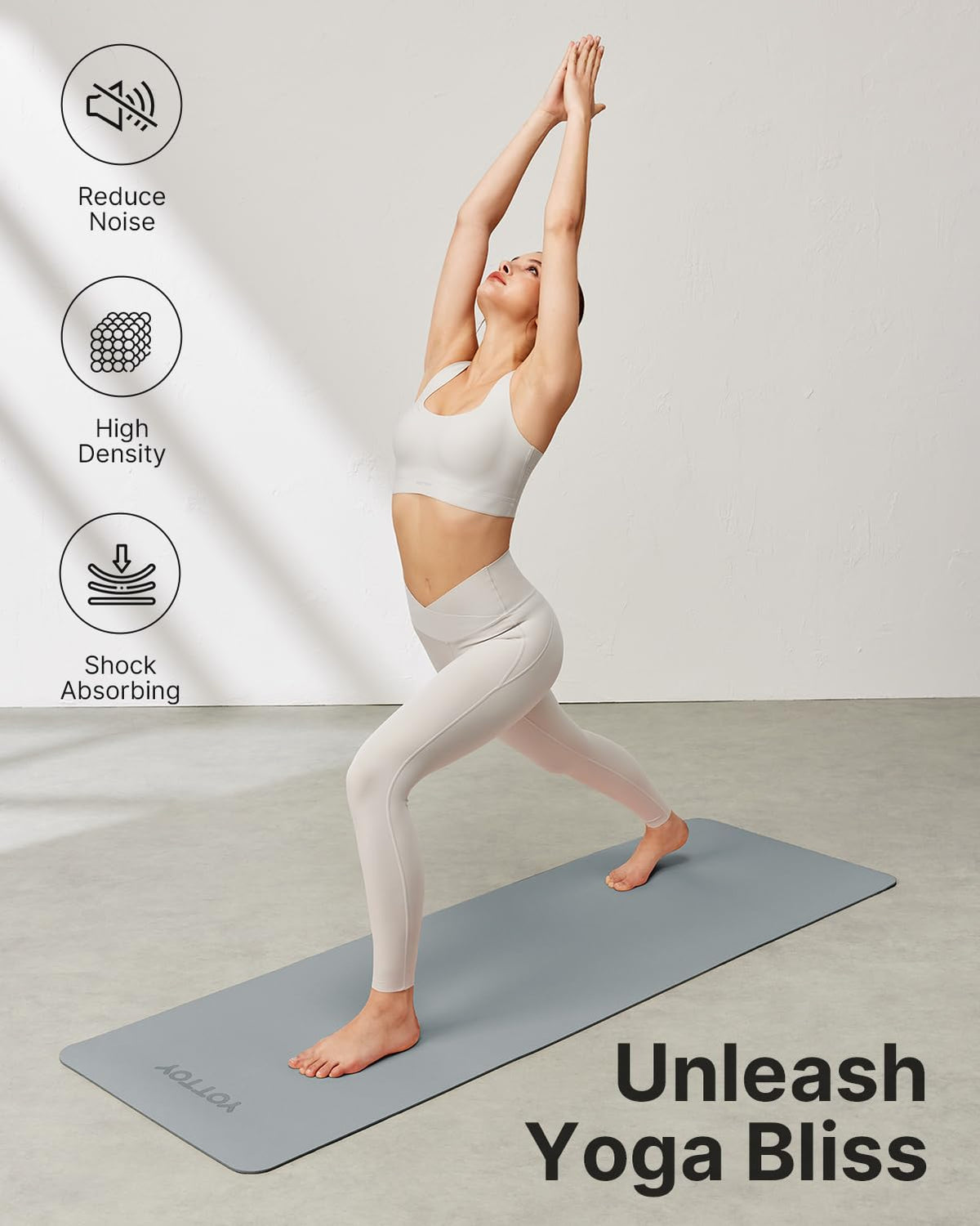 YOTTOY Yoga Mat, Non-Slip TPE Exercise Mat (1/4 Inch) for Pilates, Fitness & Barefoot Workouts, Home Gym Studio with Strap & Bag (Grey, 24 * 0.24 Inches)