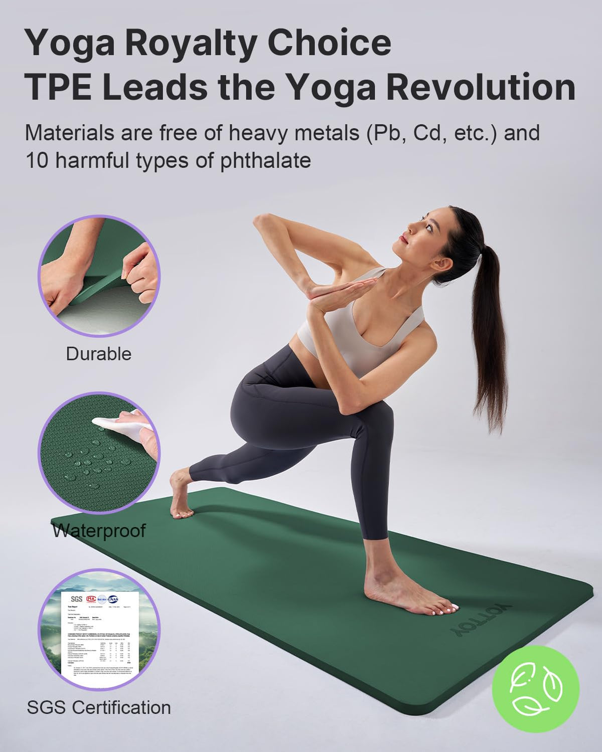 YOTTOY Yoga Mat，Extra Thick Yoga Mat (1/2inch),Professional TPE Exercise Mat,Non-Slip Workout Mat for Yoga, Pilates, Fitness, Barefoot Workouts, Home Gym Studio with Strap